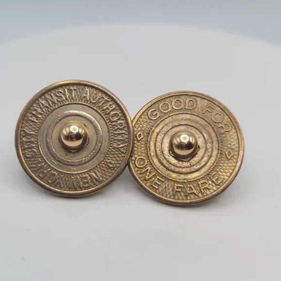 Vtg Subway Token Artisan Earrings, Unique! - Picture 4 of 7